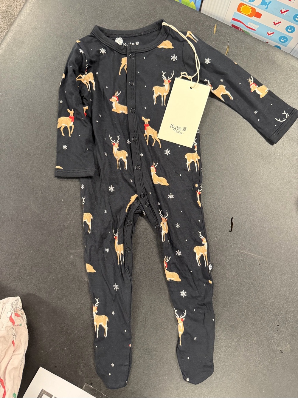 Kyte BABY Black Reindeer Print Footed One-Piece